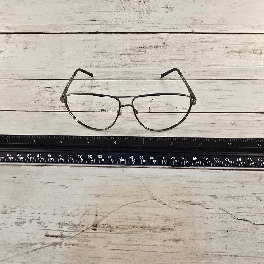 Vintage Aviator Eyeglasses Gunmetal Grey Metal Frame Double Bridge Clear Lens